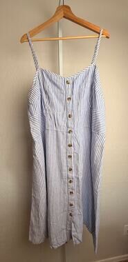 Universal Thread Women’s Blue White Striped Linen Blend Midi Dress 3X NWT